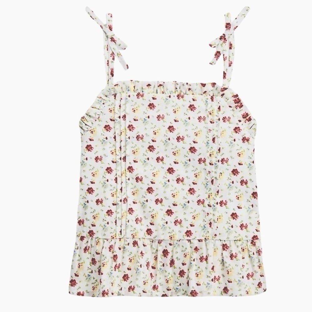 New Polo Ralph Lauren Girl Floral Linen-Cotton Peplum Tank Top Size 6X